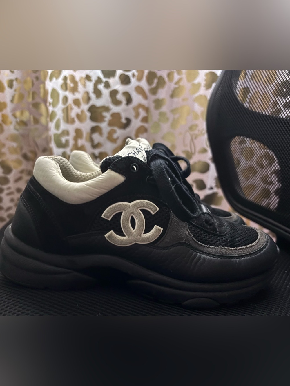 CHANEL G38299 CC Logo Sneakers Black White EU 36 Authentic